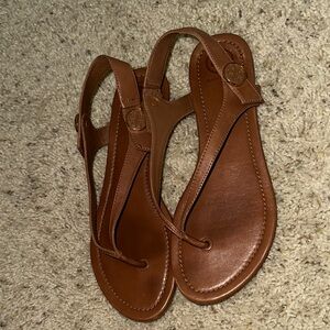 Tory Burch Brown Leather Sandals with Thong Design